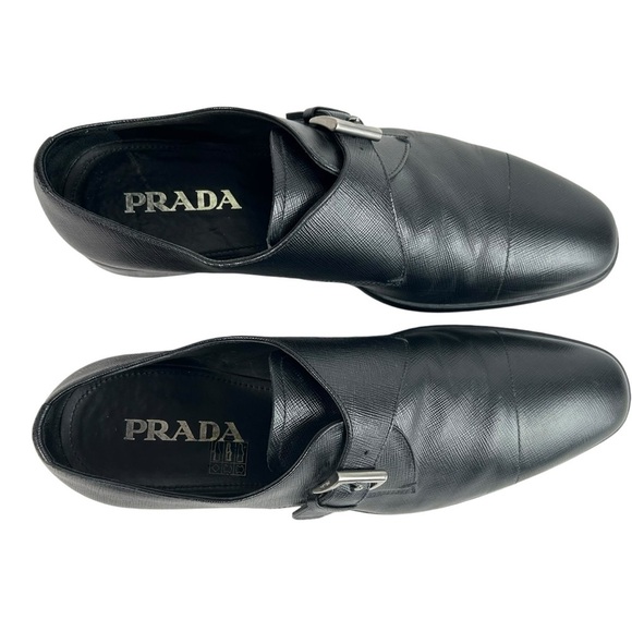 Prada Men's Saffiano Leather Monk Strap Loafers in Nero Black UK 8 US 9D - Picture 4 of 9